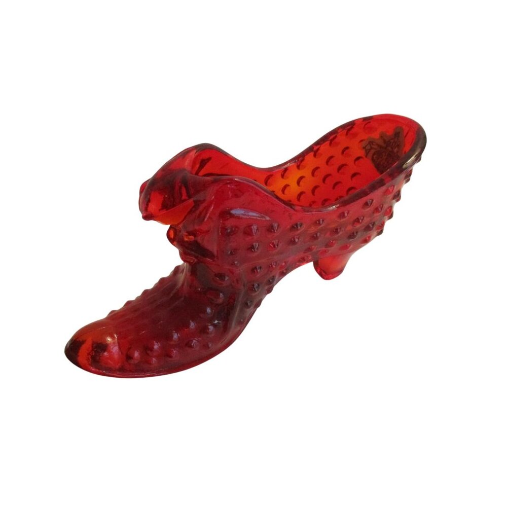 *Vintage FENTON Paper Label RUBY RED GLASS HOBNAIL SHOE BOOT